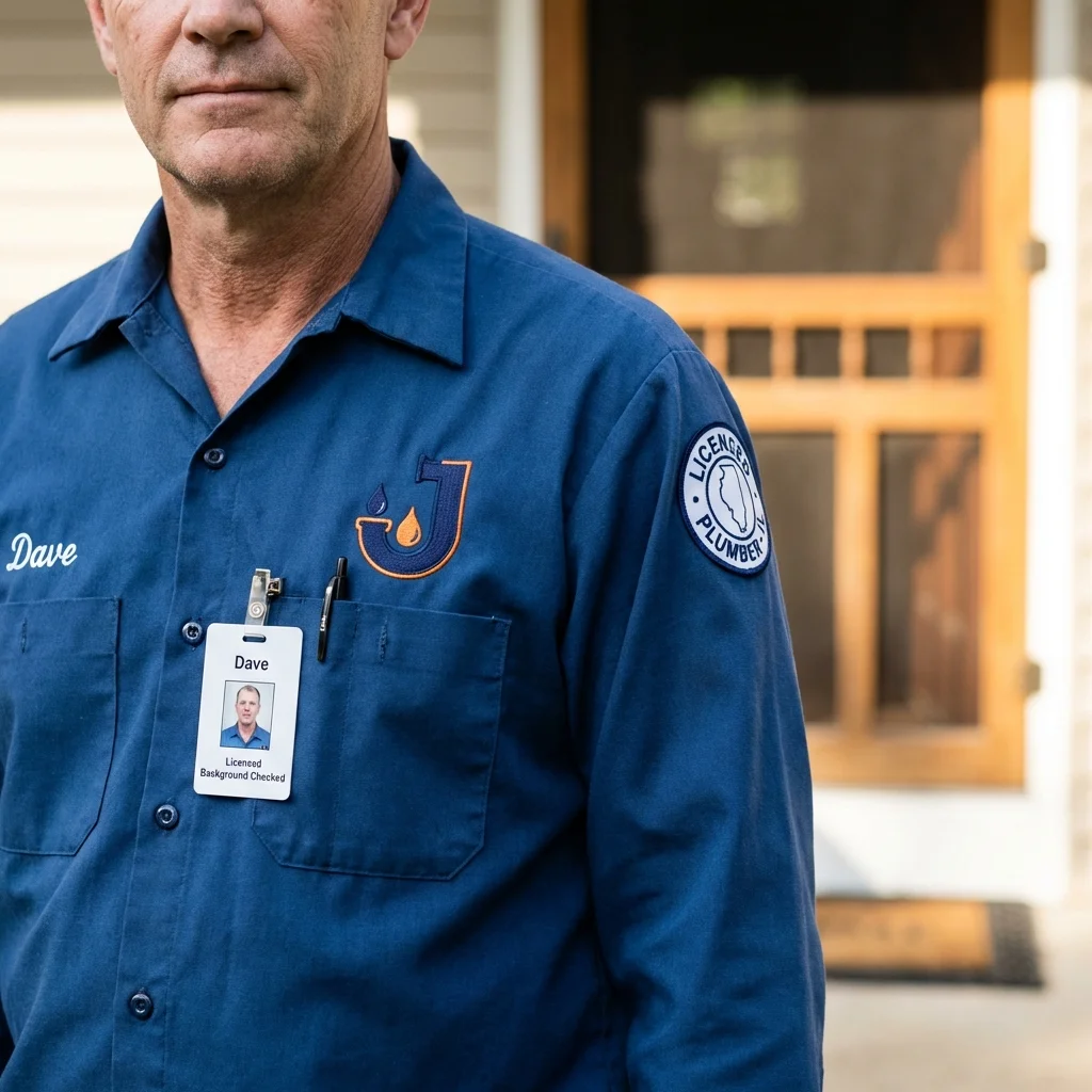 Licensed plumber showing ID badge in Mahomet, IL