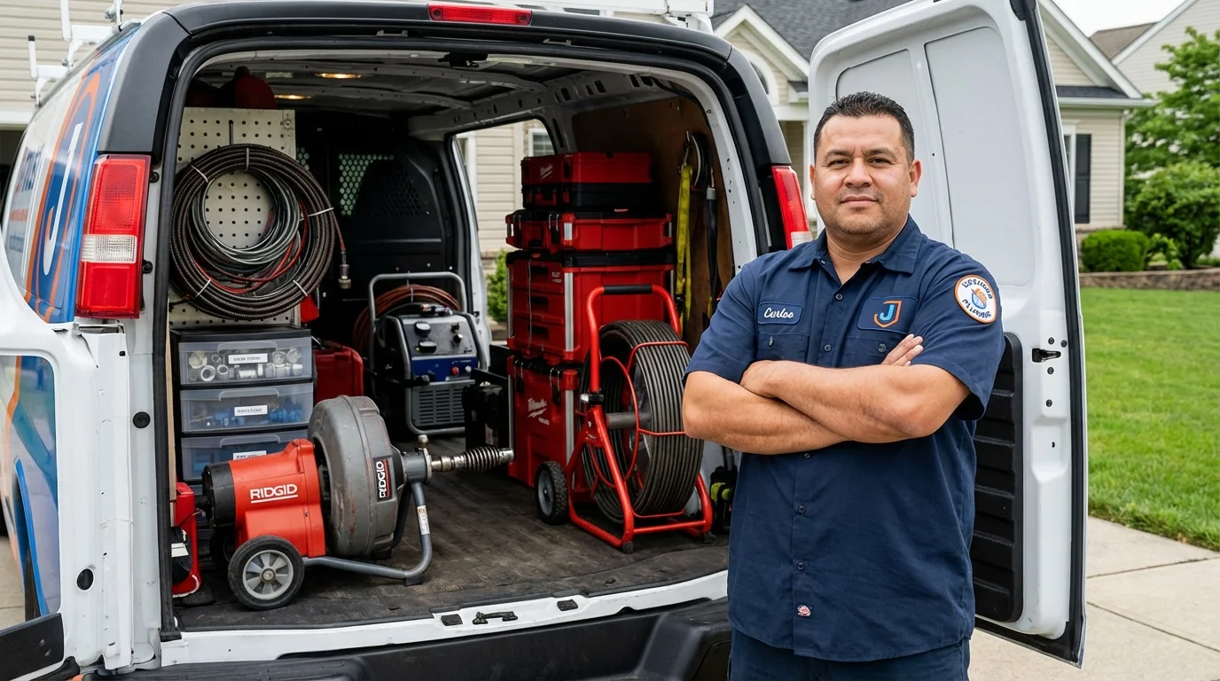 Professional drain cleaning equipment and Johns Plumbing LLC plumber in Mahomet