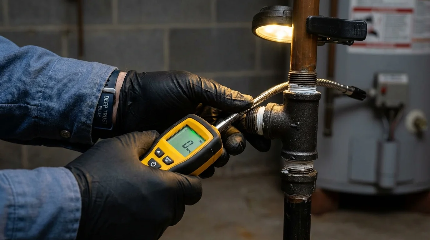 Gas leak detection with electronic sniffer by Johns Plumbing LLC in Mahomet