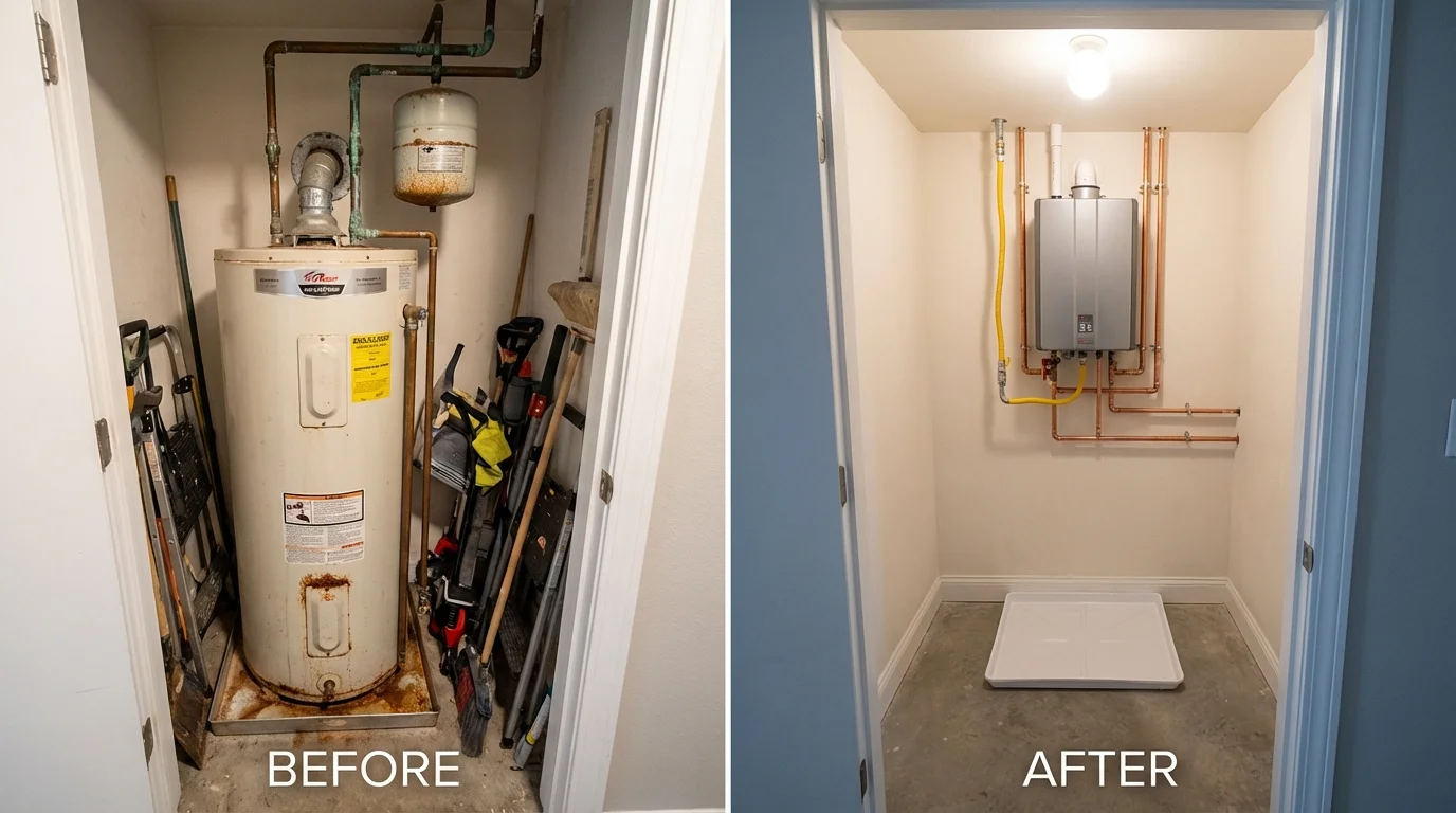 Tank water heater versus wall-mounted tankless unit comparison for Mahomet, IL homeowners